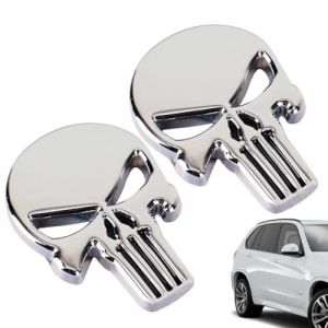Lot de 2 Autocollants 3D en Alliage de Zinc pour Voiture, Motif t&ecirc;te de Mort, pour Accessoires de Voiture et de Moto(Argent) (ANETTEE GLOBALISS, neuf)