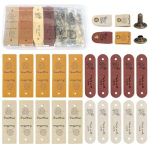 CATELL 20 Pi&egrave;ces &Eacute;tiquettes en Cuir Faites &agrave; la Main, 4 Couleurs &Eacute;tiquettes Fait Main &agrave; Coudre avec Trous Faites &agrave; La Main en Cuir PU pour Chaussures Jeans Chapeaux Sacs Travaux Manuels (JRD-EU, neuf)