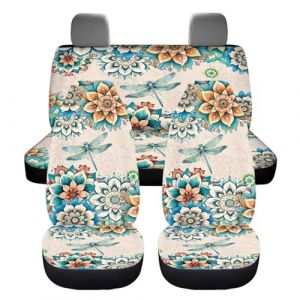 UOIMAG Lot de 4 housses de si&egrave;ge de voiture Boho Libellule pour femme - Motif floral - Protection du dossier avant et arri&egrave;re (POLERO, neuf)