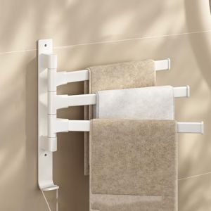 Porte-serviettes mural sans per&ccedil;age - Pivotant &agrave; 180&deg; - 3 bras - Porte-serviettes mural autocollant - Pour cuisine, salle de bain et garde-robe - Blanc (hongyingyunshangmao, neuf)