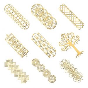 OLYCRAFT 9 Pcs Autocollants Géométrie Sacrée Fleur de Vie Autocollants Rectangulaires en Métal Or Sticker Métal Resin Filler pour DIY Scrapbooks Resin Crafts Decorations - 4x4cm (OLYCRAFT EU, neuf)
