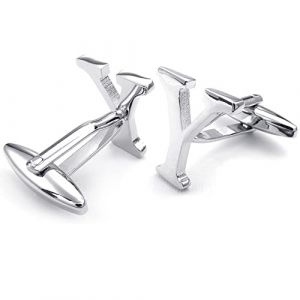 HONEY BEAR Bouton De Manchette La Lettre Alphabet Homme Chemise Poignet Col En Cadeaux de Mariage d'affaires (Y Argent) (PINGFANG, neuf)