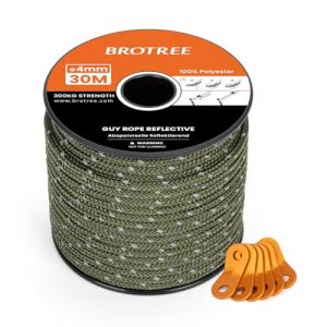 Brotree Corde Tente Camping 4mm 30m avec 6 x Tendeur Corde Tente - Réfléchissant Vert Armée (Brotree EU, neuf)