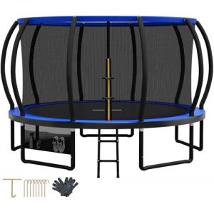 Devoko Trampoline Extérieur Ø 228/305/366/427 cm, Certifié GS, pour Enfants, avec Filet de Sécurité, Couverture de Protection, Design Citrouille, Capacité de Charge 150 kg (Bleu, 366 cm / 12 FT) (Mainwin Store, neuf)