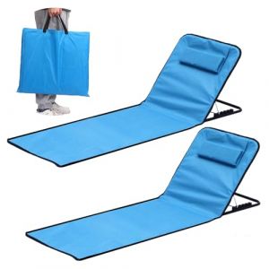 Transat de Plage 2 Pièces,Matelas de Plage Pliable,Chaise de Plage Pliable,et Réglable,Tissu Oxford 600D imperméable,Sac de Rangement Inclus, pour la Plage, Le Parc, Le Camping(Bleu Clair) (RUNYI store, neuf)