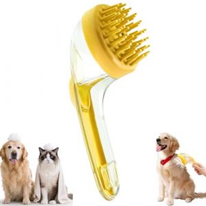 Brosse de bain pour chien avec distributeur de savon, brosses à shampoing 2 en 1 pour chien, brosses de bain pour,de nettoyage pour douche, nettoyage efficace et massage (Jaune) (AGNESshe-fr, neuf)