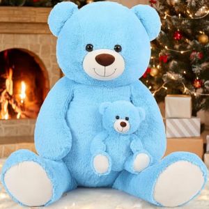 MorisMos XXL Ours en Peluche Geant, 130cm Bleu Nounours Geant Mom avec Bébé, Kawaii Ours Peluche Géante, Grand Teddy Bear Cadeau pour Enfants Anniversaire Noël (FUIYWIKE, neuf)