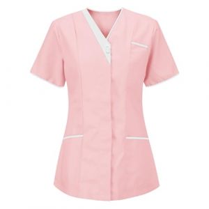 Tunique M&eacute;Dicale Femme Col en V Manche Courte Blouse Infirmiere Uniforme De Travail Haut Et Pantalon Tenue Aide Soignante Professionnelle Esth&eacute;Ticienne V&ecirc;Tement Lavables Durables Ensemble (HAOLEI  FR, neuf)