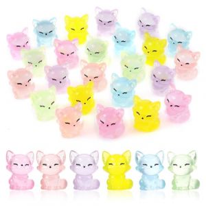 Andibro Lot de 24 mini renards lumineux en résine - Décoration multicolore - Petit renard qui brille dans le noir - Mini figurines en résine - Pour maison de poupée, décoration en pot, aquarium (Flypian, neuf)