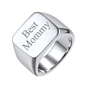 Bague Homme Chevali&egrave;re &agrave; Personnaliser Acier Inoxydable Argent&eacute; 57 Gros Anneau Bague Pr&eacute;nom Grav&eacute; Punk Chunky (FindChic Jewellery, neuf)
