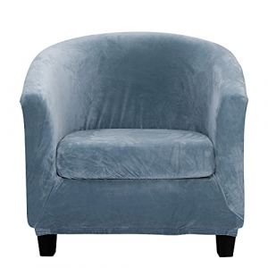 TOPCHANCES Velours Housse de Fauteuil Club Ensemble de Deux Pièces Housse de Fauteuil Extensible Housse Fauteuil Salon Fauteuil Cabriolet Tub Chair avec Housse de Coussin (Bleu Gris) (paramount city, neuf)