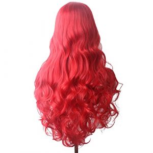 Perruque Cheveux Ondul&eacute;s Perruque Synth&eacute;tique Longue Bleue Perruques De Cosplay Pour Femmes Color&eacute;es Rouge Rose Blond Violet Marron Vert Noir Bordeaux Gris Perruques Pour Femmes (Rouge 28 Pouces) (ydxdsp, neuf)