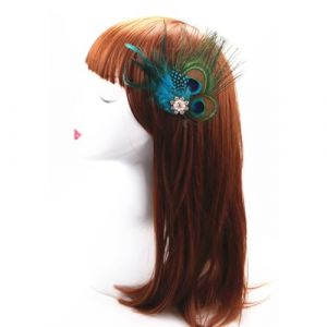 Élégant bibi en plumes de paon - Épingle à cheveux ethnique pour déguisement d'église (Glowxiaoyun, neuf)
