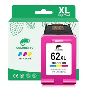 COLORETTO 62 XL Cartouche d'encre Remplacement pour HP 62XL Envy 5540 5541 5542 5543 5544 5545 5547 5548 5640 5642 5643 5644 5646 5660 7640 7643 7645 OfficeJet 5740 5742 5744 8040 8045 200 250 252 (COLORETTO-EU, neuf)