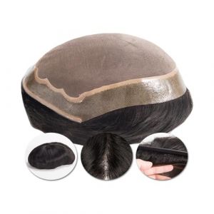 Toupet pour hommes Prothèse capillaire for hommes Fine Mono indien Remy perruques de cheveux humains Durable Mono PU mâle toupet remplacement de cheveux naturels cheveux bruns noirs Perruques(Brown,6x (birene, neuf)
