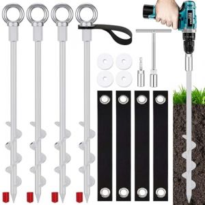 Ensemble de 4 Kit Ancrage Trampoline,Piquets de Tente à Visser,Ancrage au Sol,Ancrage au Sol Portique Piquets de Tente pour Tente de,CampingTrampoline,Auvents, pour Vents Violents (Add fuel to the fire, neuf)