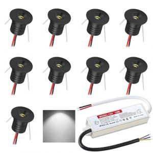 DYKUWEY Spot LED Encastrable 12V 1W, Mini Spot Led IP65, Trou Φ16mm, Spots de plafond pour cuisine, escalier, placard, couloir, éclairage DIY, vitrines, armoire, Lot de 9 (Noir Blanc Froid 6000K) (DYKUWEY, neuf)