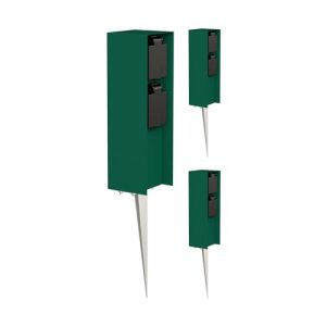 ledscom.de 3 pièces Colonne de Prises de Jardin POMI avec Piquet de Terre pour l'extérieur, IP44, 2X, Vert, carré, 23cm (LEDs Com GmbH, neuf)