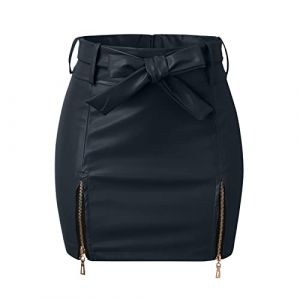 Jupe Courte Pour Femme En Pu Cuir Sexy Taille Haute Jupe Crayon Avec Fente Zipp&eacute;E Et Ceinture Jupe Femme Chic Et Elegant Confortable Et Respirant D'&eacute;T&eacute; Faire La F&ecirc;Te Tenue De Club (dongTER, neuf)