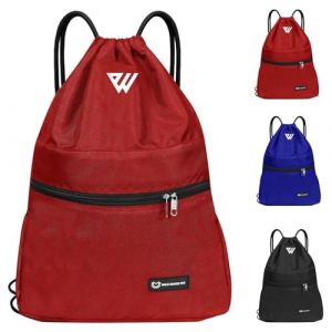 WESTWOOD FOX WFX Sac à dos étanche avec cordon de serrage pour homme et femme Sac en polyéthylène Poche extérieure Fermeture éclair École Plage Vacances Natation Voyage, Rouge, taille unique (SAWANS, neuf)