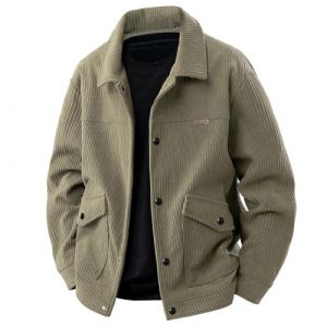 ZDSUHYIW Veste en velours côtelé pour homme - Manteau d'hiver - Blazer d'extérieur - Veste de sport - Veste de loisirs - Veste d'hiver chaude - Cardigan - Couleur unie - Avec poche, Vert kaki, L (Jinguowngs, neuf)