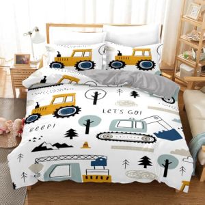 ZZXHG Housse de Couette 140x200 Enfant Voiture de Dessin Animé Parure de Lit 1 Personne en Microfibre avec Taie d'oreiller, Ensemble de Literie avec Parure de Couette + 2 Taies d'oreiller Excavatrice (ZZXHG Bedding(Parure de Lit, Drap de lit, Couver), neu