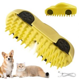 Brosse à vapeur 3 en 1 pour chat - Vert - Brosse vapeur pour chat - Avec spray - Brosse à vapeur pour chat - Brosse à vapeur pour chat et chien - Jaune (Mdream, neuf)