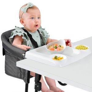 Ezebaby Chaise Haute Portable avec Dossier Pliable, Elévateur de Siège de Table pour Bébé,Ajustement Rapide, Harnais de Sécurité à 5 Points et sac de Transport (Noir, avec Plateau) (Ezebaby EUDTC, neuf)