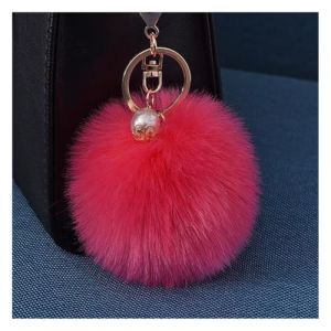 Wisafory Porte-clés pompon avec perle dorée en fourrure synthétique moelleuse - Porte-clés de sac à dos - Accessoires pour sacs à dos - Accessoire - Porte-clés pour téléphone portable - Pour femme - (Qunrong, neuf)