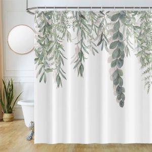 Uiiooazy Rideau Douche Vert, Rideau de Douche Anti Moisissure 200x180cm Feuilles d'eucalyptus Botanique Rideaux de Baignoire Tissu Lavable Imperméable Polyester Rideaux Salle de Bain avec 12 Crochets (dongguibinjingpinxiaodianpu, neuf)