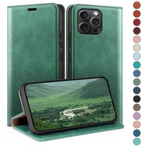 HUOUH Coque pour iPhone 15 Pro Max 6.7" avec RFID Blocage Etui à Rabat en Cuir de Premium,Fentes pour Cartes,Coques de Case,Cover à Rabat pour Apple 15 Pro Max Portefeuille Vert Clair (BOZAN LIMITED, neuf)