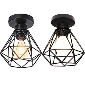 STOEX Plafonnier industrielle vintage design rétro cage en métal fer forge, Suspension luminaire E27 lampe de plafond diamant Ø16cm (2pcs Noir) (STOEX, neuf)
