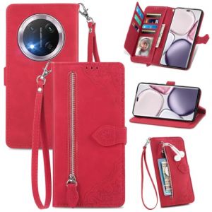 MOJIA Coque Porte Monnaie pour Honor Magic7 Lite (Magic 7 Lite), Etui Portefeuille en Cuir PU avec Cover en TPU, Etui Multifonctionnel Porte-Cartes avec Dragonne. Rouge (Shangnai, neuf)