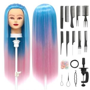 Tete a Coiffer, 28 inch 100% de Cheveux Synthétiques Têtes d'exercice Tête À Coiffer Coiffure Cosmétologie tete a coiffer professionnelle Poupée avec Support + Ensemble de Tresse (Vert haricot rose) (Guangzhouxinfeifazhipinmaoyiyouxiangongsi, neuf)
