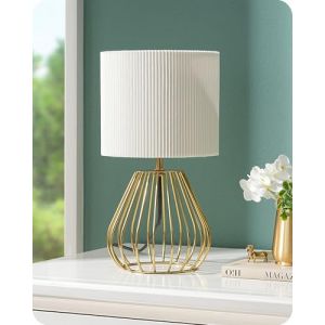 EDISHINE Lampe de Chevet avec Ampoule LED E14, 2700K Lumière Chaude, Abat-jour Ivoire Plissé, Base Métallique Dorée en Forme de Goutte d'Eau, Design Élégant et Moderne pour Chambre, Salon, Hôtel (DewenwilsDirect, neuf)