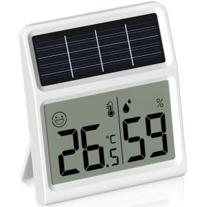 Solar Thermometre Hygrometre Interieur, Mini Thermomètre Hygromètre d'intérieur Alimenté par la lumière- Fonctionne uniquement sous éclairement lumineux, Blanc - Sachet d'un (chenrunheng, neuf)