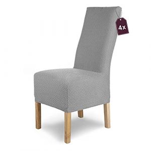 SCHEFFLER-Home Housse de Chaise en Flanelle &eacute;lastique &laquo; Luna-Long &raquo; / Lot de 4 / Gris/Housses de Chaise pour chaises de balan&ccedil;oire/Housse Extensible (SCHEFFLER-HOME, neuf)