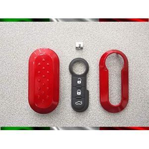 Topbest Coque de cl&eacute; + boutons en caoutchouc + crochet porte-cl&eacute;s pour Fiat 500 Grande Punto Evo Bravo Panda 500L Lancia Y YPSILON MUSA Delta Coquille Rouge Rubis (Car_Passion2013, neuf)
