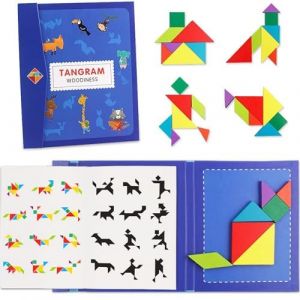 Puzzle Tangram Magnétique Montessori Blocs en Bois 7 PCS Jeu Voyage Jouet Cadeau Éducatif Casse-tête Jeux de Dissection avec Solution,Amusantes, Apprentissage du Cerveau, pour Les Enfants 3 à 8 Ans (Waterdrops, neuf)