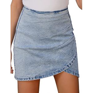 Roskiky Jupe courte en jean moulante pour femme - Ourlet tulipe - Plissée - Délavée et décontractée, Bleu moderne, XXL (RoskikyEU, neuf)
