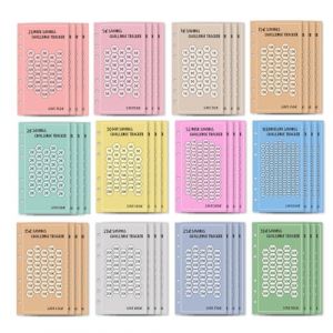 Lot de 48 Feuilles de Budget, Classeur Budget A6 Set de Défi, 12 Défis pour économiser de L'argent, Suivi de Budget Feuille A6, 6 Trous Tracker Budget pour Bureau, Maison et École (Ehuihuan, neuf)