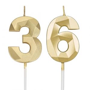 Bougies d'anniversaire chiffres 36, bougies 3D dor&eacute;es pour g&acirc;teau de f&ecirc;te d'anniversaire, bougies chiffres d'anniversaire, bougies d'anniversaire pour enfants pour les f&ecirc;tes, mariages, f&ecirc;tes (ShenZhenSanHe, neuf)