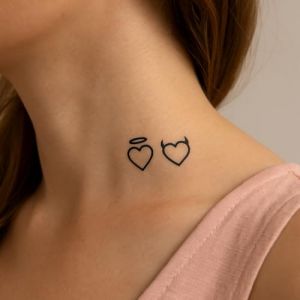 Faux Tatouage COEUR - Temporalis® | Tatouage Ephemere Femme et Homme – Cosmétique Certifié UE, Encre Vegan & Waterproof – Dure 1 à 2 semaines [ Tattoo Coeurs ange et démon ] (Euro Crafted, neuf)