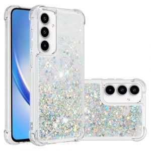 IMIRST Etui de T&eacute;l&eacute;phone Compatible avec Samsung A56 Bling Liquid Glitter Silicone Housse de Protection Anti-Choc Airbag Bumper Shell Samsung Galaxy A56. YBW Love Silver (MRSTER, neuf)