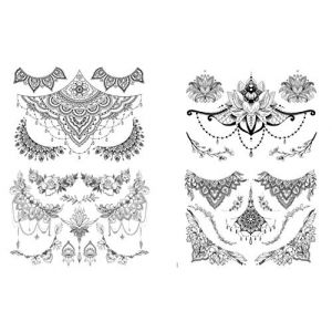 4 feuilles de tatouages sous la poitrine - Fleurs de lotus (Beyond Perfection, neuf)
