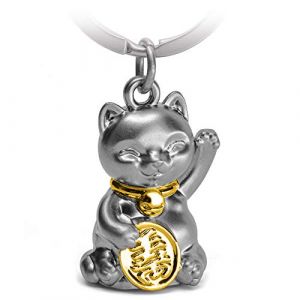FABACH chat Winke Lucky Cat Maneki Neko - Porte-bonheur mignon - Pendentif en métal - Cadeau pour chat - Or, Asiatique (Unique Elements GmbH, neuf)