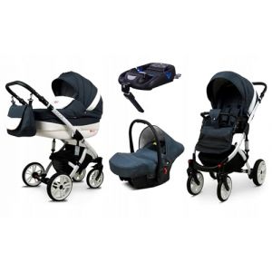 BabyLux® Enfant Poussette Combinée Set 4 en 1 - Lilly – incl. Nacelle, Canne, Siège de voiture, ISOFIX Base - Siège Auto - Landau Bébé - avec Sac à langer, Habillage pluie etc. (BabyLux-shop, neuf)
