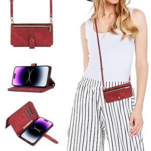 GoodcAcy Coque pour Samsung Galaxy S9 Plus avec Cordon,Etui Samsung Galaxy S9 Plus,Flip Portefeuille &Eacute;tui en Cuir,[9 Porte Cartes],R&eacute;glable Collier Housse Etui Rabat Case - Rouge (TENGLAN, neuf)