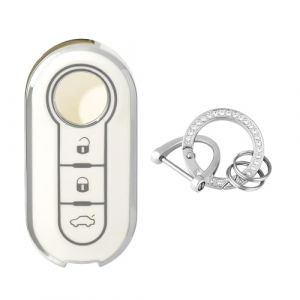 OFFCURVE Etui a Cle Voiture Coque Cl&eacute;, &Eacute;tui &agrave; Cl&eacute;s Couvre Clef Cache Clef avec Porte Clef pour Fiat 500 Lancia Punto Panda Ypsilon Delta Grande Bravo Musa (OFF CURVE EUR, neuf)