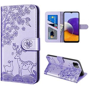 Aisenth Coque pour Samsung Galaxy A22 5G, Fleur Cerf Sika Animaux Motif &Eacute;tui &agrave; Rabat, Housse de Protection en Cuir Synth&eacute;tique Portefeuille avec Fentes pour Cartes, Fonction de Support, Mauve (Aisensi, neuf)